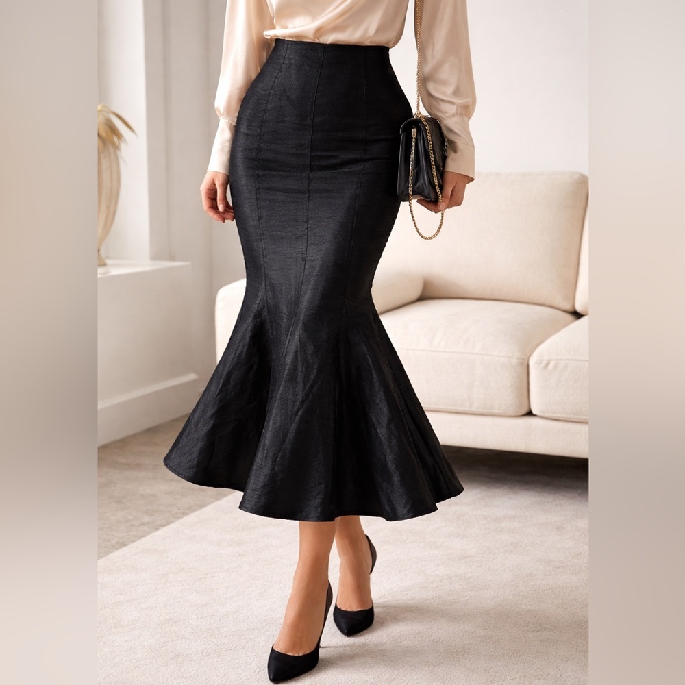 NWT Tygie Filipina Black Mermaid Skirt Sz 14 Formal Textured Long Skirt